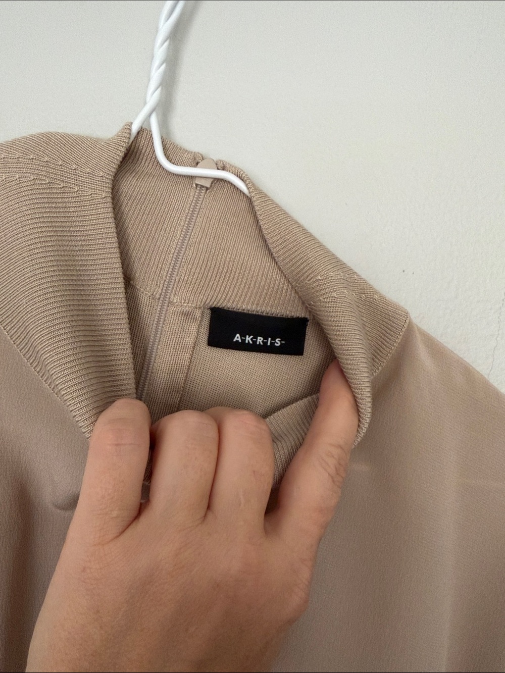 Akris Beige Mock Neck Silk Knit Blouse Top Switzerland